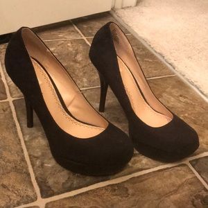 Faux suede black platform heels